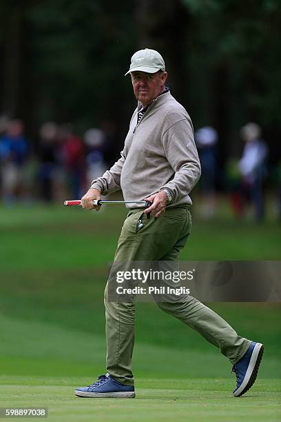 Greg Turner of New Zealand in action during the second round of the Travis Perkins Senior Masters played on the Duke's Course, Woburn Golf Club on...