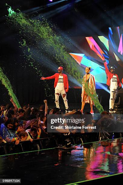 Alesha Dixon performs on stage during the first UK Nickelodeon SLIMEFEST at the Empress Ballroom on September 3, 2016 in Blackpool, England.