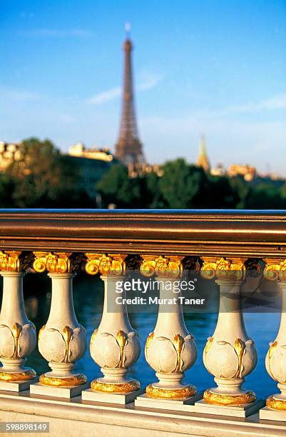 pont alexandre iii bridge and eiffel tower - balustrade stock pictures, royalty-free photos & images