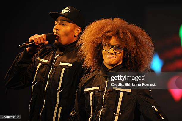 Perry Kiely and Jordan Banjo speak on stage during the first UK Nickelodeon SLIMEFEST at the Empress Ballroom on September 3, 2016 in Blackpool,...