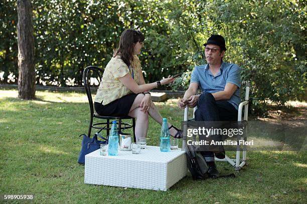 Actor Reda Kateb talks to the press during a press junket for 'Les Beaux Jours D'Aranjuez' during the 73rd Venice Film Festival at on September 01,...
