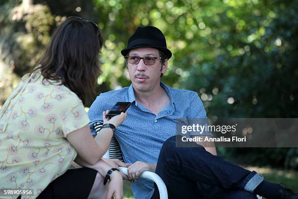 Actor Reda Kateb talks to the press during a press junket for 'Les Beaux Jours D'Aranjuez' during the 73rd Venice Film Festival at on September 01,...