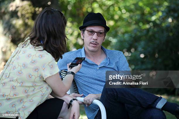 Actor Reda Kateb talks to the press during a press junket for 'Les Beaux Jours D'Aranjuez' during the 73rd Venice Film Festival at on September 01,...