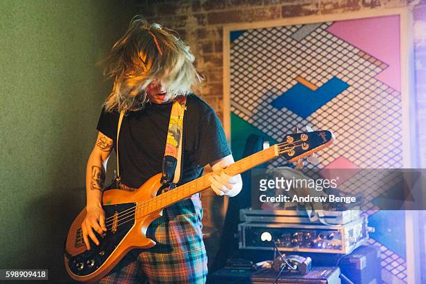 James Tkaczyk-Harrison of Chest Pains performs on stage at Headrow House on August 29, 2016 in Leeds, England.