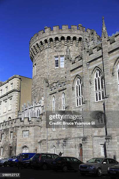 dublin castle with the record tower - dublin castle stock pictures, royalty-free photos & images