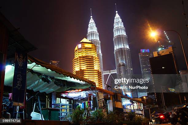 Night view of Petronas Twin towers in Kuala Lumpur City seen from Kampung Baru enclave. Kuala Lumpur, Malaysia, on 23th March 2016.