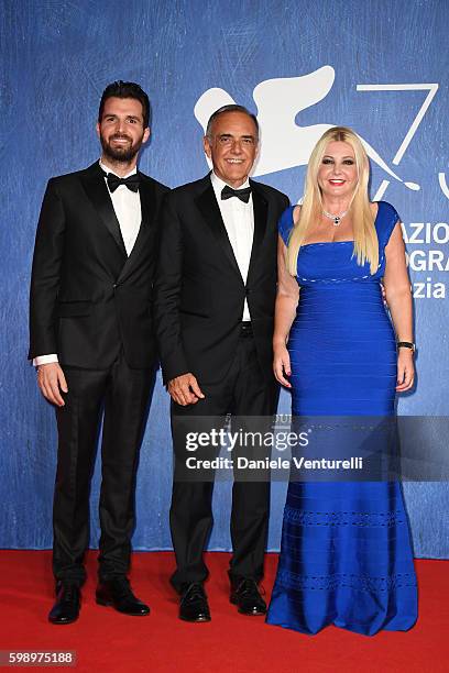 Andrea Iervolino, Alberto Barbera and producer Lady Monika Bacardi attends the premiere of 'In Dubious Battle' during the 73rd Venice Film Festival...