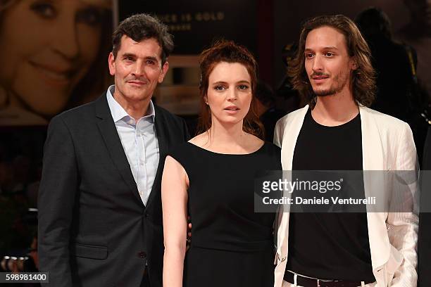 Koen De Bouw, Miriam Dalmazio and Dario Aita of the cast of 'Caffe' attends the premiere of 'Brimstone' during the 73rd Venice Film Festival at Sala...