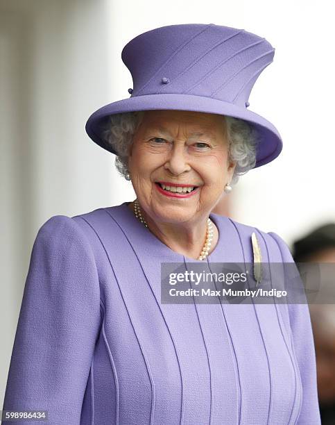 Queen Elizabeth II attends the 2016 Braemar Highland Gathering at The Princess Royal and Duke of Fife Memorial Park on September 3, 2016 in Braemar,...