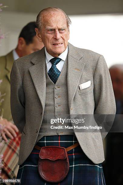 Prince Philip, Duke of Edinburgh attends the 2016 Braemar Highland Gathering at The Princess Royal and Duke of Fife Memorial Park on September 3,...