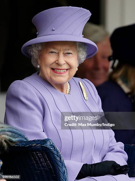 Queen Elizabeth II attends the 2016 Braemar Highland Gathering at The Princess Royal and Duke of Fife Memorial Park on September 3, 2016 in Braemar,...