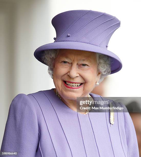 Queen Elizabeth II attends the 2016 Braemar Highland Gathering at The Princess Royal and Duke of Fife Memorial Park on September 3, 2016 in Braemar,...