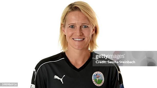 Saskia Bartusiak of 1. FFC Frankfurt poses during the Allianz Women's Bundesliga Club Tour on September 2, 2016 in Frankfurt, Germany.