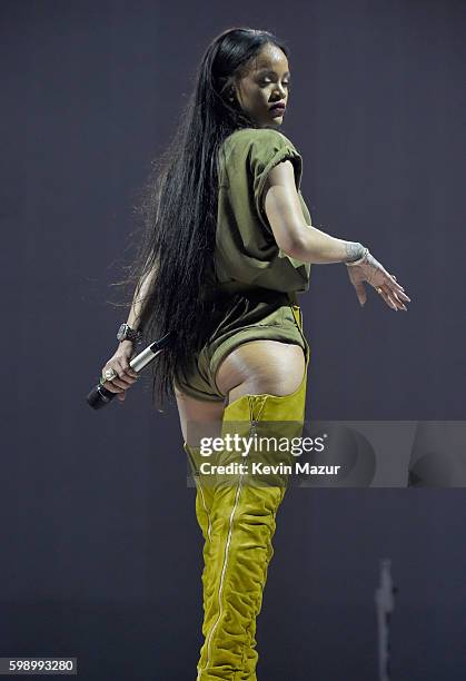 Rihanna performs onstage during the 2016 Budweiser Made in America Festival at Benjamin Franklin Parkway on September 3, 2016 in Philadelphia,...