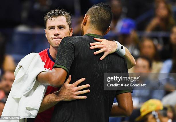 Nick Kyrgios of Australia retires against Illya Marchenko of the Ukraine during his third round Men's Singles match on Day Six of the 2016 US Open at...