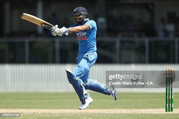 Manish Pandey of India A bats during the Cricket Australia via Getty Images Winter Series Final match between India A and Australia A at Harrup Park...