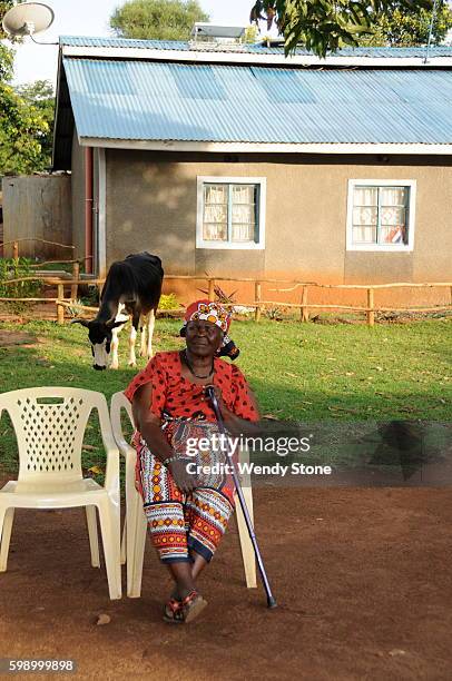 Sarah Obama, President Barack Obama's Kenyan paternal grandmother, age 89, meets with visiting donors from PATH. She lives on her shamba in the rural...
