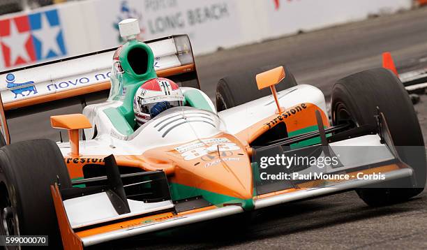 Charlie Kimball in the Levemir & NovoLog FlexPen car during morning practice for the IZOD IndyCar series race at the 37th Toyota Grand Prix of Long...