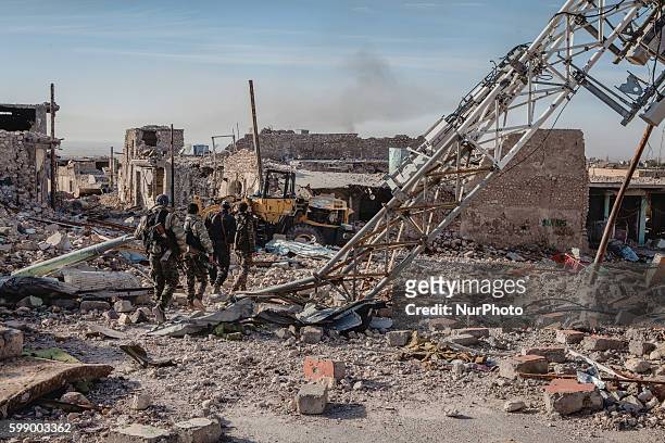 Kurdish Peshmerga soldiers on November 14, 2015 in Sinjar, Iraq. Kurdish forces, with the aid of months of U.S.-led coalition airstrikes, liberated...