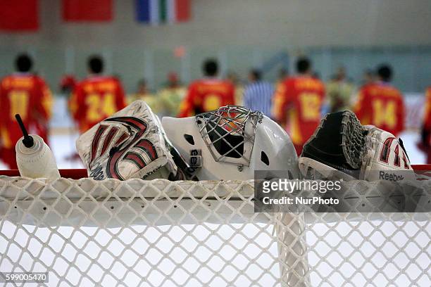 Match between Mexico and China, corresponding to the third day of Group B of the World Ice Hockey match at the Ice Pavilion Jaca, on April 7, 2014....