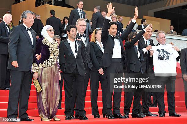 Actors Jamel Debbouze, Sami Bouajila, Roschdy Zem, Director Rachid Bouchareb and Chafia Boudraa at the premiere of ?Outside the Law? during the 63rd...