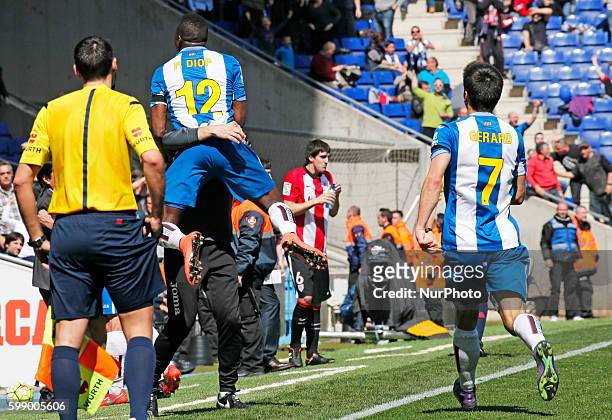March 20- SPAIN: Pape Diop goal celebration during the match between FC Barcelona and Athletic Club, corresponding to the week 30 of the spanish...