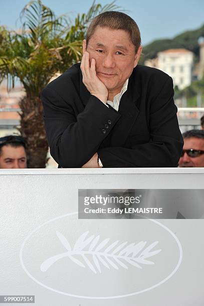 Takeshi Kitano at the photo call for ?Outrage? during the 63rd Cannes International Film Festival.