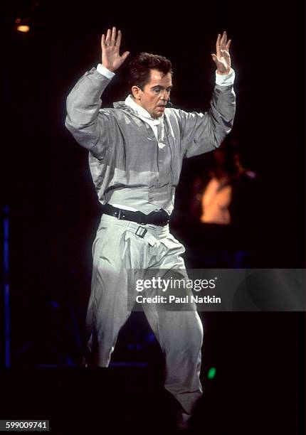 British Pop and Rock musician Peter Gabriel performs onstage at the Rosemont Horizon, Rosemont, Illinois, December 4, 1986.