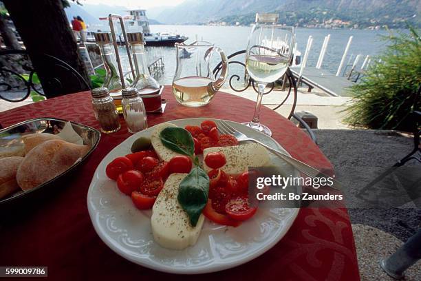 insalata caprese and lake view - insalata stock pictures, royalty-free photos & images