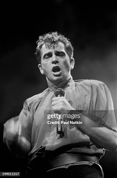 British Pop and Rock musician Peter Gabriel performs onstage at the Rosemont Horizon, Rosemont, Illinois, June 13, 1986.