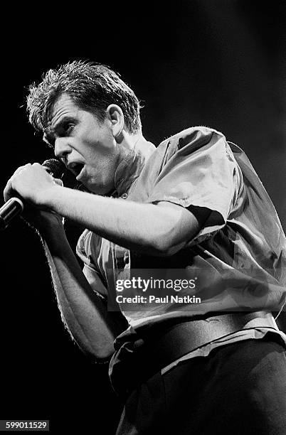 British Pop and Rock musician Peter Gabriel performs onstage at the Rosemont Horizon, Rosemont, Illinois, June 13, 1986.