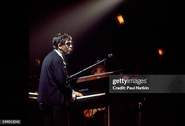 British Pop and Rock musician Peter Gabriel performs onstage at the UIC Pavilion, Chicago, Illinois, December 2, 1982.