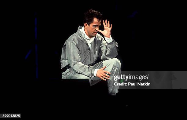 British Pop and Rock musician Peter Gabriel performs onstage at the Rosemont Horizon, Rosemont, Illinois, December 4, 1986.