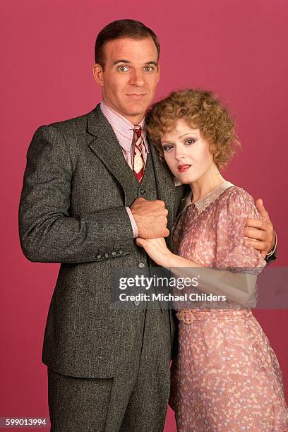 American actor, screenwriter and producer Steve Martin and actress Bernadette Peters on the set of the musical Pennies from Heaven, by director and...