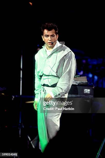 British Pop and Rock musician Peter Gabriel performs onstage at the Rosemont Horizon, Rosemont, Illinois, December 4, 1986.