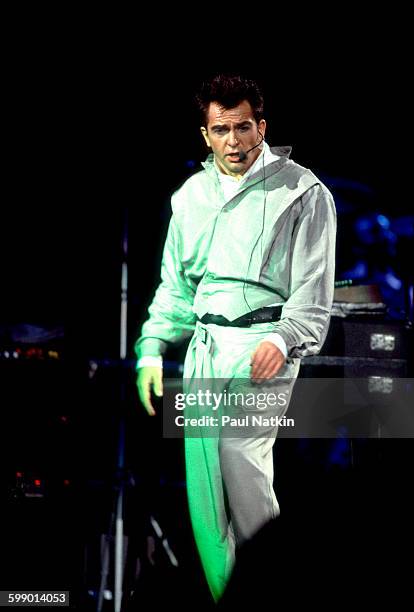 British Pop and Rock musician Peter Gabriel performs onstage at the Rosemont Horizon, Rosemont, Illinois, December 4, 1986.