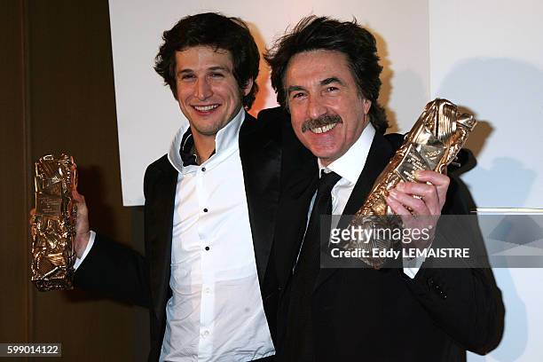 French director Guillaume Canet with his Cesar award for "Best Director" and actor Francois Cluzet with his Cesar award for "Best Actor" in the press...