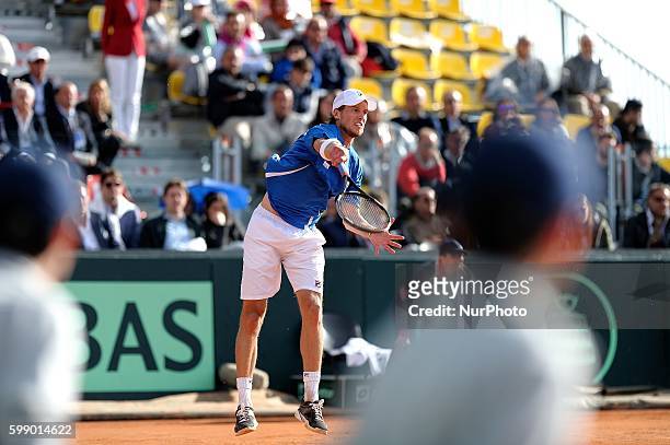 Andreas Seppi of Italy during the fifth and decisive rubber against James Ward of Great Britain during day three of the Davis Cup World Group Quarter...