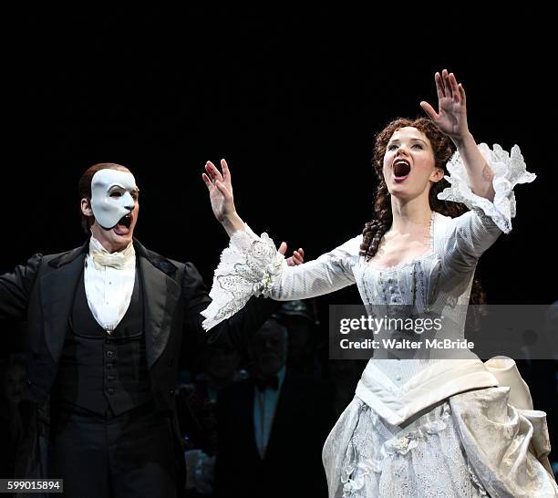 Hugh Panaro & Sierra Boggess during the 'Phantom of the Opera' - 25 Years on Broadway Gala Performance Curtain Call Celebration at the Majestic...