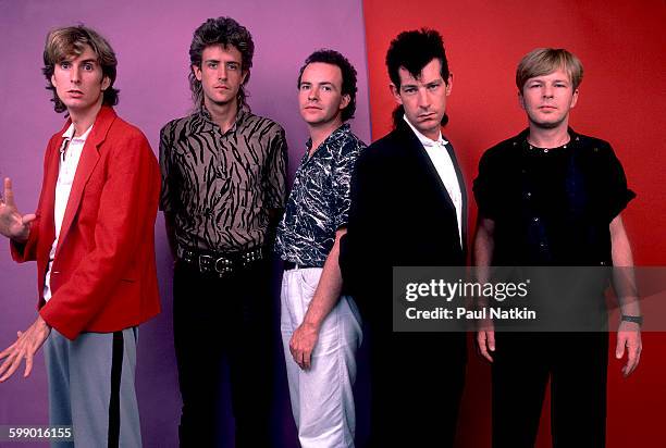 Portrait of British New Wave group the Fixx as they pose at Penn State University, State College, Pennsylvania, September 23, 1984. Pictured are,...