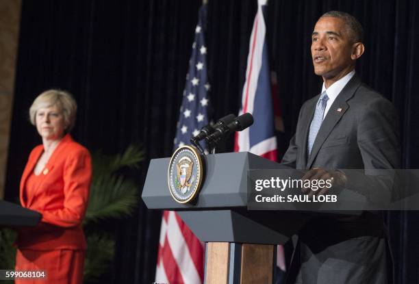 President Barack Obama and British Prime Minister Theresa May hold a press conference on the sidelines of the G20 summit in Hangzhou on September 4,...