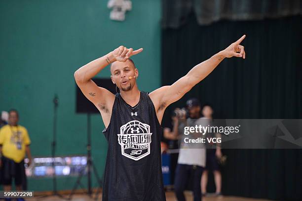 Stephen Curry of the Golden State Warriors meets fans at South China Agricultural University on September 3, 2016 in Guangzhou, China.