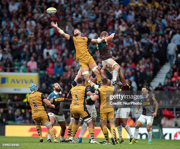 Bristol Rugby James Phillips during Aviva Premiership match between Harlequins and Bristol Rugby at Twickenham Stadium on 3rd Sept 2016 in London,...