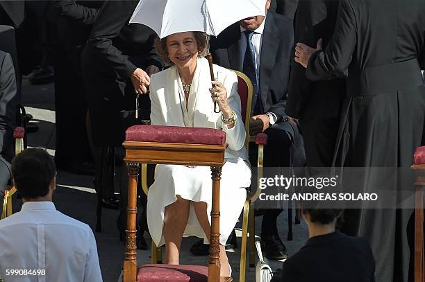 Queen Sophia of Spain attends the holy mass and canonisation for Mother Teresa of Kolkata, on Saint Peter's Square in the Vatican, on September 4,...