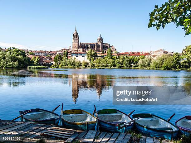 boats on the river of salamanca - castille et leon photos et images de collection