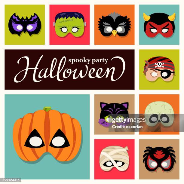 ilustrações, clipart, desenhos animados e ícones de máscaras de papel de halloween - roupa de época