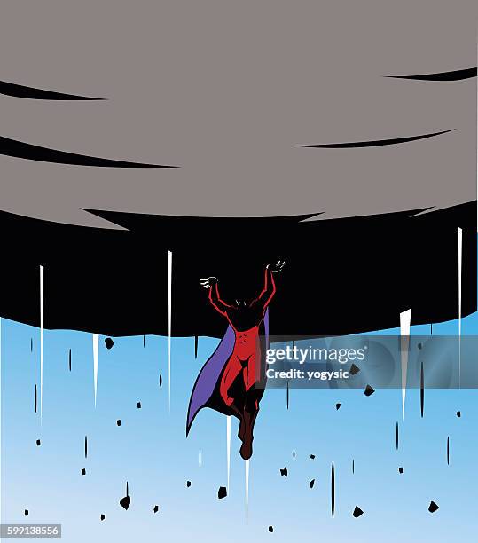 ilustraciones, imágenes clip art, dibujos animados e iconos de stock de superhéroe volador levanta una roca pesada - conquer the world cartoon