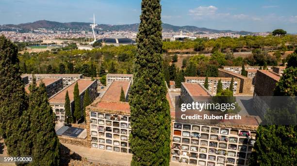 landscape of barcelona from cemetery - montjuic stock pictures, royalty-free photos & images