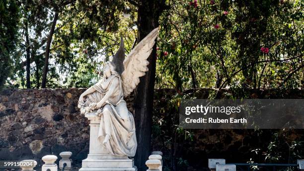 angel at the cemetery - montjuic stock pictures, royalty-free photos & images