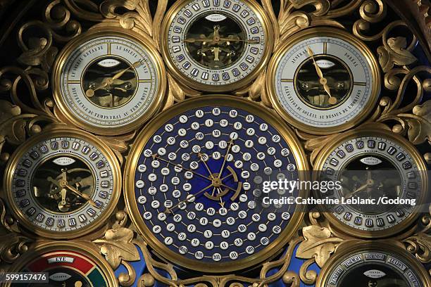 astronomical clock by mr. truth. 1866. beauvais cathedral. - beauvais stock pictures, royalty-free photos & images